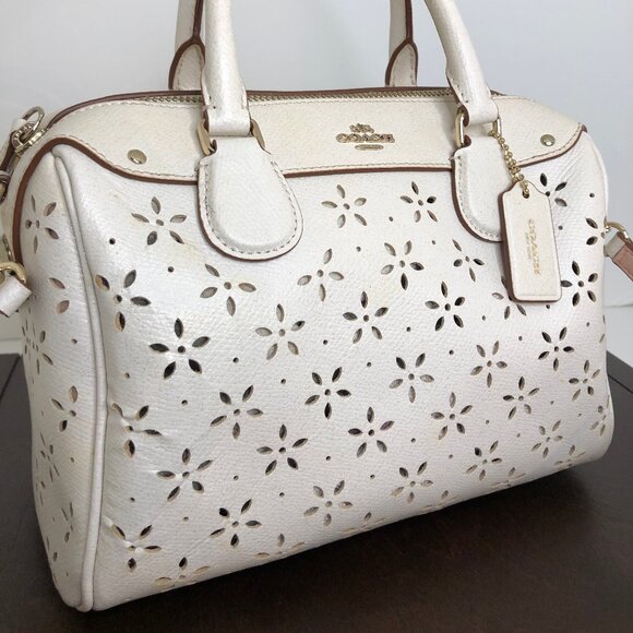 Coach Mini Bennett Satchel with Laser-cut Detailing in White Leather